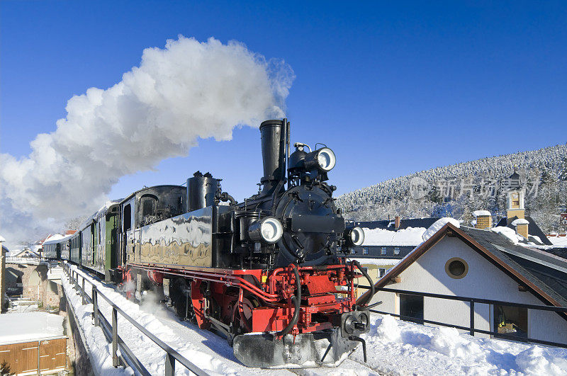 怀旧蒸汽火车，Weißeritztalbahn在德国(Schmiedeberg, Ore Mountains)